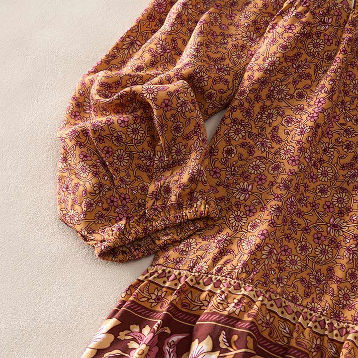 Buddha Stones Boho-Minikleid für Damen mit floralem Paisley-Muster, Armbändern, Puffärmeln und Bindekragen für den Herbst. - image 8