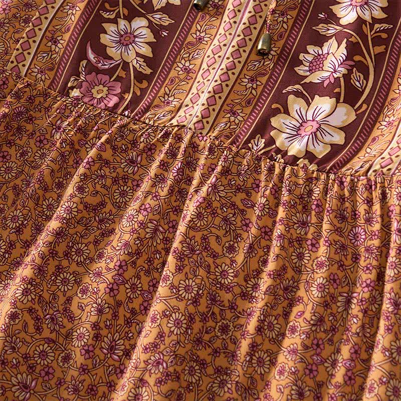 Buddha Stones Boho-Minikleid für Damen mit floralem Paisley-Muster, Armbändern, Puffärmeln und Bindekragen für den Herbst. - image 9
