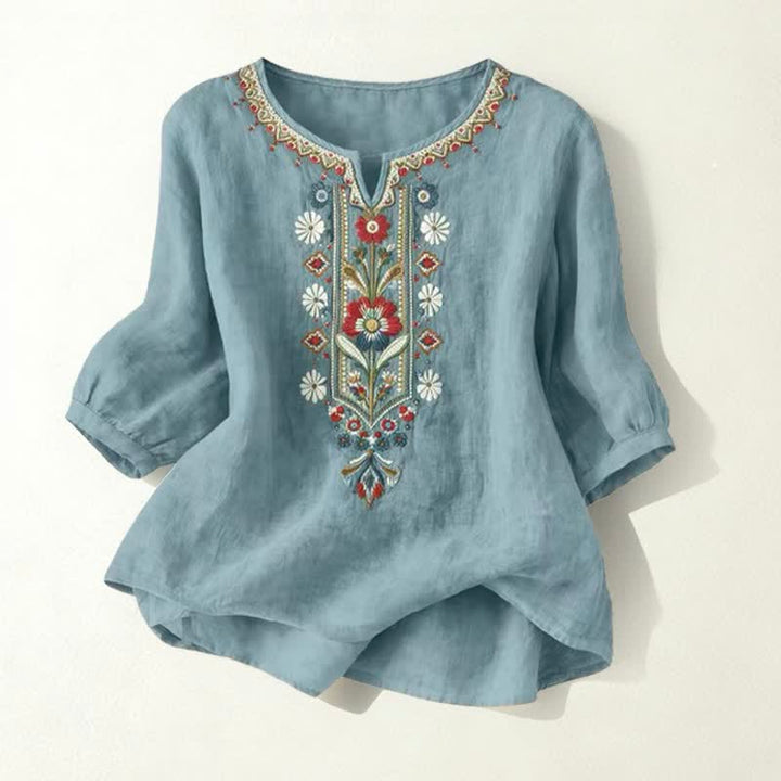 Buddha Stones Frühlings-Boho-T-Shirts mit Stickerei und ellbogenlangen Ärmeln für Damen - Türkis - US16, UK/AU20, EU48 (3XL) - image 25