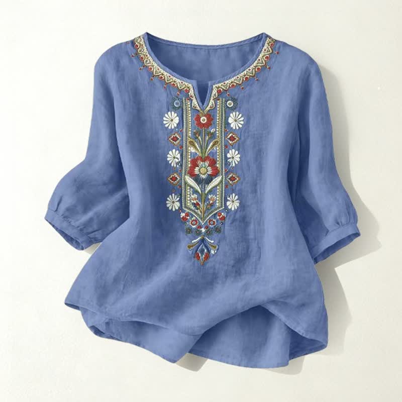Buddha Stones Frühlings-Boho-T-Shirts mit Stickerei und ellbogenlangen Ärmeln für Damen - Denimblau - US16, UK/AU20, EU48 (3XL) - image 26