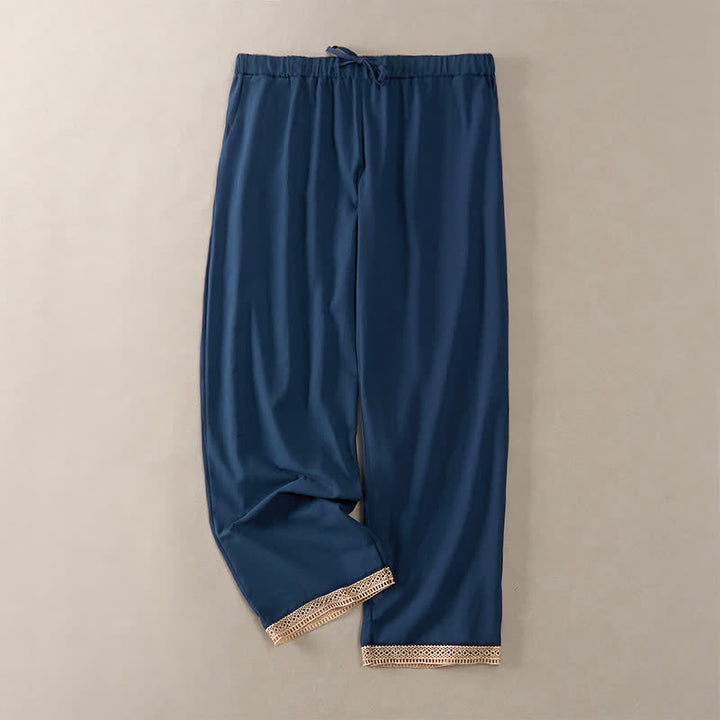 Buddha Stones Sommerliche, einfarbige Damenhose mit schmal zulaufendem Bein und Taschen, verziert mit Spitzensaum am Saum - Dunkelblau - US14, UK/AU18, EU46 (2XL) - image 40