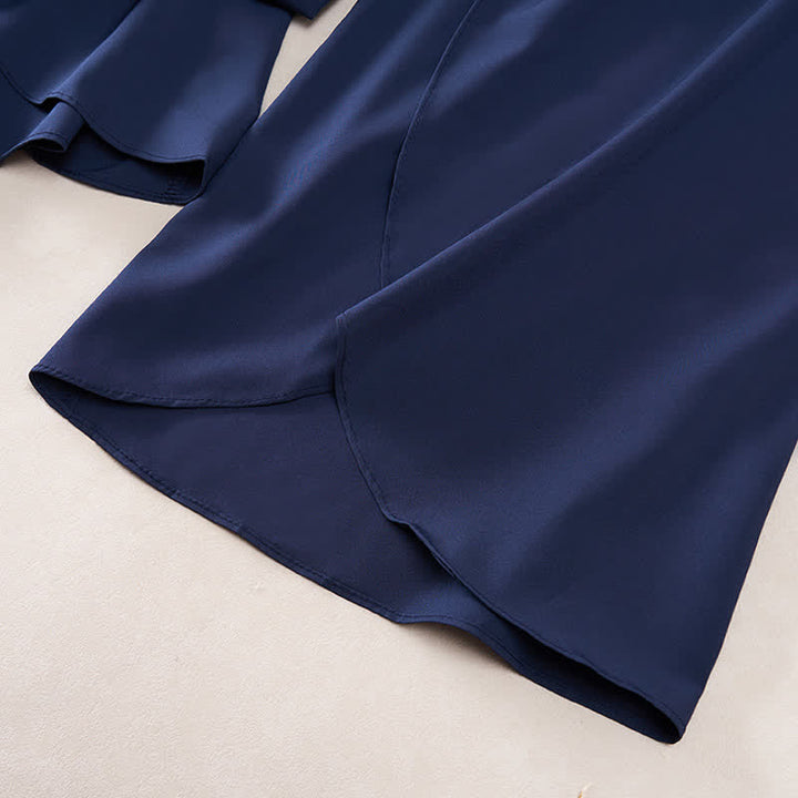 Buddha Stones Elegante, schlichte Damenhose mit hohem Bund, weitem Bein, Seitenschlitz, Kordelzug und Schleifendesign, hohem Bund und weitem Bein. - image 12