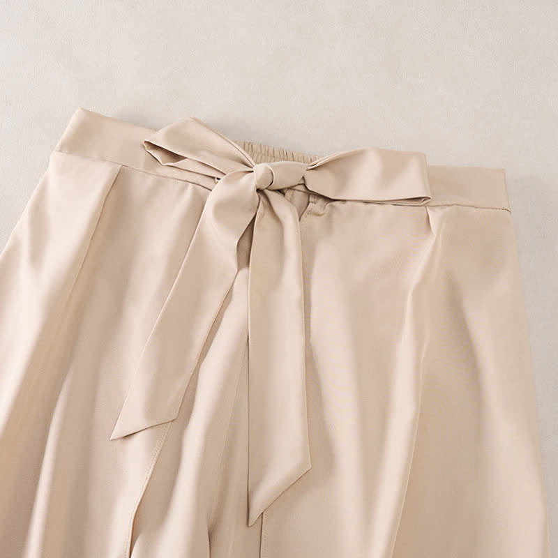 Buddha Stones Elegante, schlichte Damenhose mit hohem Bund, weitem Bein, Seitenschlitz, Kordelzug und Schleifendesign, hohem Bund und weitem Bein. - image 7