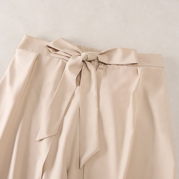 Buddha Stones Elegante, schlichte Damenhose mit hohem Bund, weitem Bein, Seitenschlitz, Kordelzug und Schleifendesign, hohem Bund und weitem Bein. - image 7