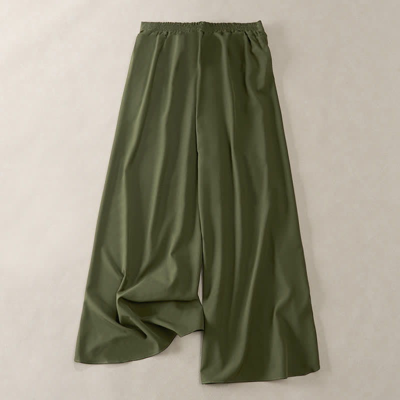 Buddha Stones Elegante, schlichte Damenhose mit hohem Bund, weitem Bein, Seitenschlitz, Kordelzug und Schleifendesign, hohem Bund und weitem Bein. - image 1