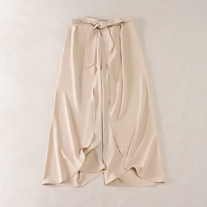Buddha Stones Elegante, schlichte Damenhose mit hohem Bund, weitem Bein, Seitenschlitz, Kordelzug und Schleifendesign, hohem Bund und weitem Bein. - Biskuit - US16, UK/AU20, EU48 (3XL) - image 6