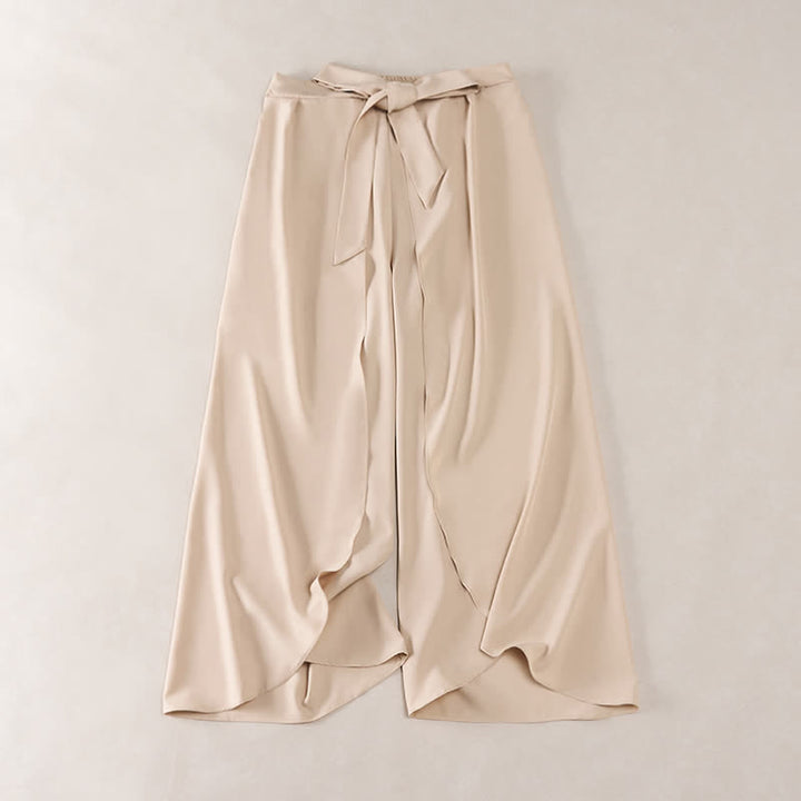 Buddha Stones Elegante, schlichte Damenhose mit hohem Bund, weitem Bein, Seitenschlitz, Kordelzug und Schleifendesign, hohem Bund und weitem Bein. - Biskuit - US16, UK/AU20, EU48 (3XL) - image 6