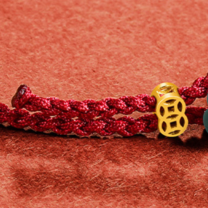 Buddha Stones Jade-Blumen-Glücks-Kupfermünze-Rotes-Schnur-Armband - image 9