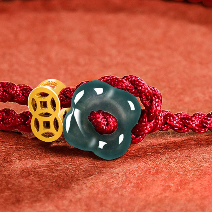 Buddha Stones Jade-Blumen-Glücks-Kupfermünze-Rotes-Schnur-Armband - image 11
