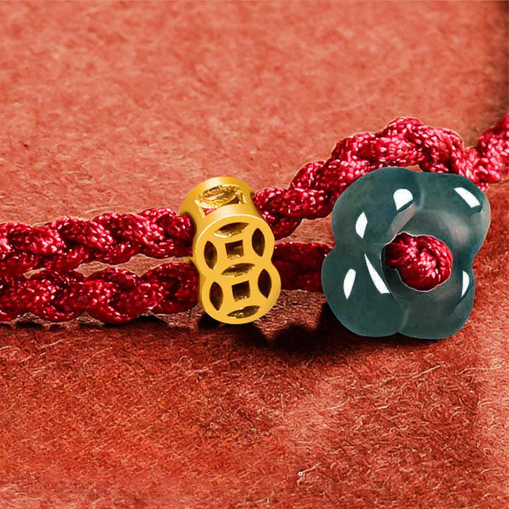 Buddha Stones Jade-Blumen-Glücks-Kupfermünze-Rotes-Schnur-Armband - image 10
