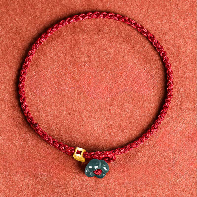 Buddha Stones Jade-Blumen-Glücks-Kupfermünze-Rotes-Schnur-Armband - image 3