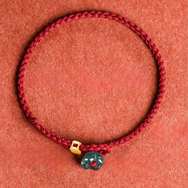 Buddha Stones Jade-Blumen-Glücks-Kupfermünze-Rotes-Schnur-Armband - image 3