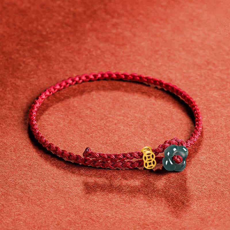 Buddha Stones Jade-Blumen-Glücks-Kupfermünze-Rotes-Schnur-Armband - image 2