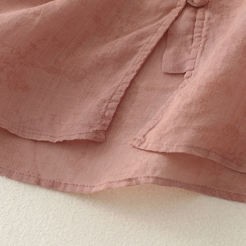 Buddha Stones Stehkragen, Stickerei, Knopfleiste, Dreiviertelärmel, Sommerbluse für Damen - image 11