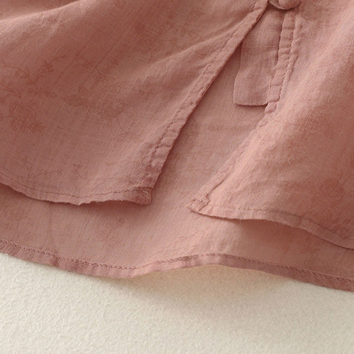 Buddha Stones Stehkragen, Stickerei, Knopfleiste, Dreiviertelärmel, Sommerbluse für Damen - image 11