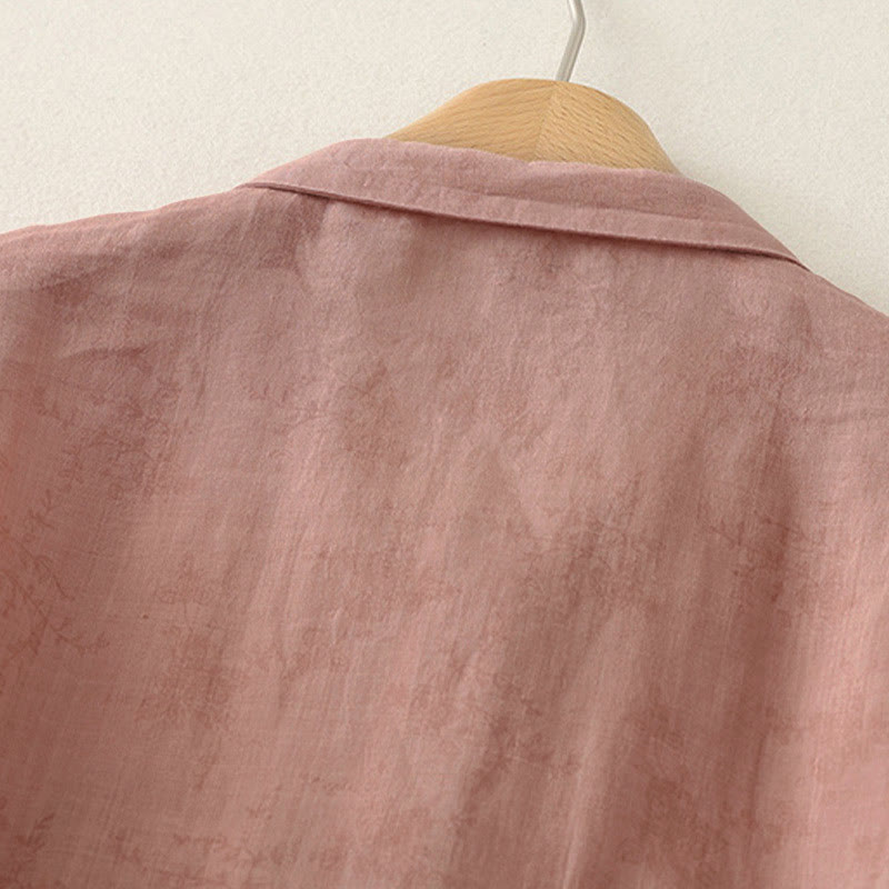 Buddha Stones Stehkragen, Stickerei, Knopfleiste, Dreiviertelärmel, Sommerbluse für Damen - image 9