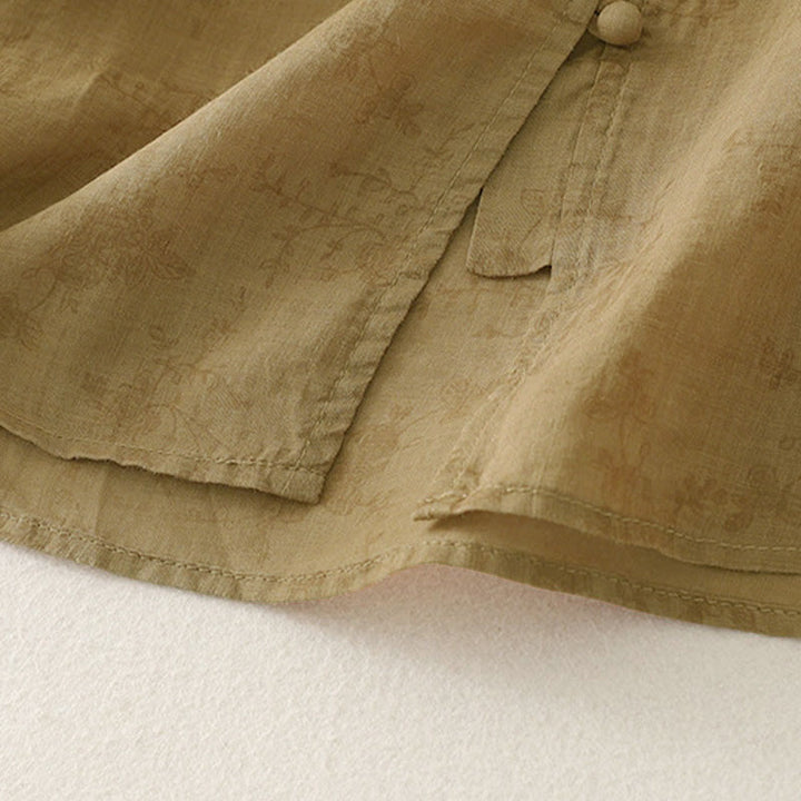 Buddha Stones Stehkragen, Stickerei, Knopfleiste, Dreiviertelärmel, Sommerbluse für Damen - image 18