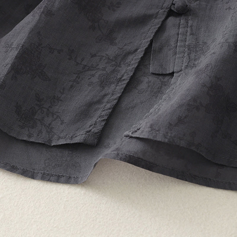 Buddha Stones Stehkragen, Stickerei, Knopfleiste, Dreiviertelärmel, Sommerbluse für Damen - image 4