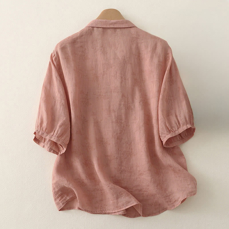 Buddha Stones Stehkragen, Stickerei, Knopfleiste, Dreiviertelärmel, Sommerbluse für Damen - image 6