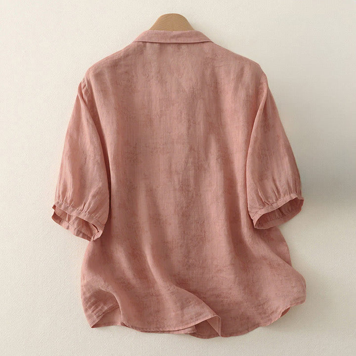 Buddha Stones Stehkragen, Stickerei, Knopfleiste, Dreiviertelärmel, Sommerbluse für Damen - image 6