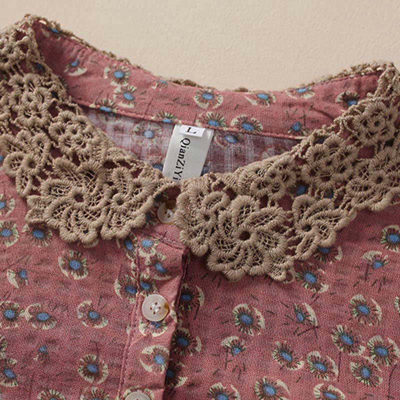 Buddha Stones Damen-Baumwollbluse mit halben Ärmeln und Knopfleiste vorne, Blumenmuster und Blumenprint. - image 7