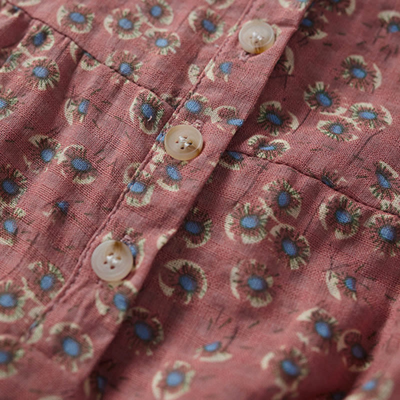 Buddha Stones Damen-Baumwollbluse mit halben Ärmeln und Knopfleiste vorne, Blumenmuster und Blumenprint. - image 9