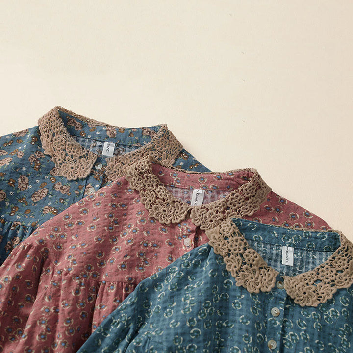 Buddha Stones Damen-Baumwollbluse mit halben Ärmeln und Knopfleiste vorne, Blumenmuster und Blumenprint. - image 13