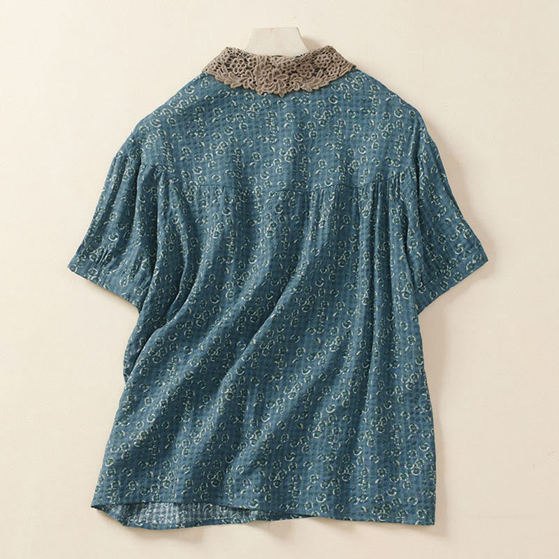 Buddha Stones Damen-Baumwollbluse mit halben Ärmeln und Knopfleiste vorne, Blumenmuster und Blumenprint. - image 4