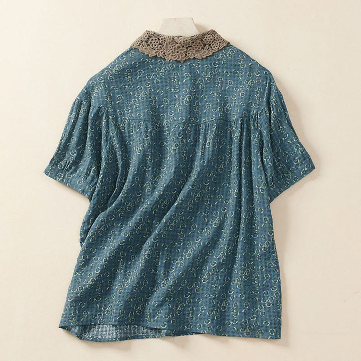 Buddha Stones Damen-Baumwollbluse mit halben Ärmeln und Knopfleiste vorne, Blumenmuster und Blumenprint. - image 4
