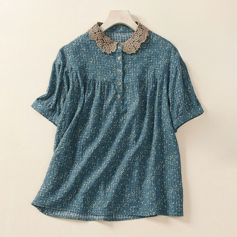 Buddha Stones Damen-Baumwollbluse mit halben Ärmeln und Knopfleiste vorne, Blumenmuster und Blumenprint. - SteelBlue - US 8-10, UK/AU 12-14, EU 40-42 (2XL) - image 2