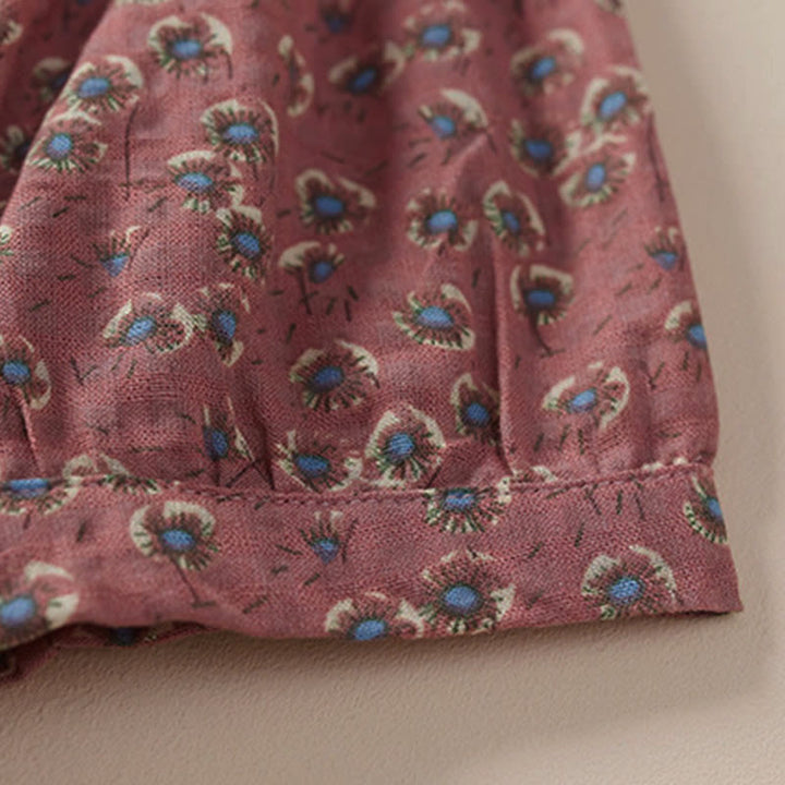 Buddha Stones Damen-Baumwollbluse mit halben Ärmeln und Knopfleiste vorne, Blumenmuster und Blumenprint. - image 8