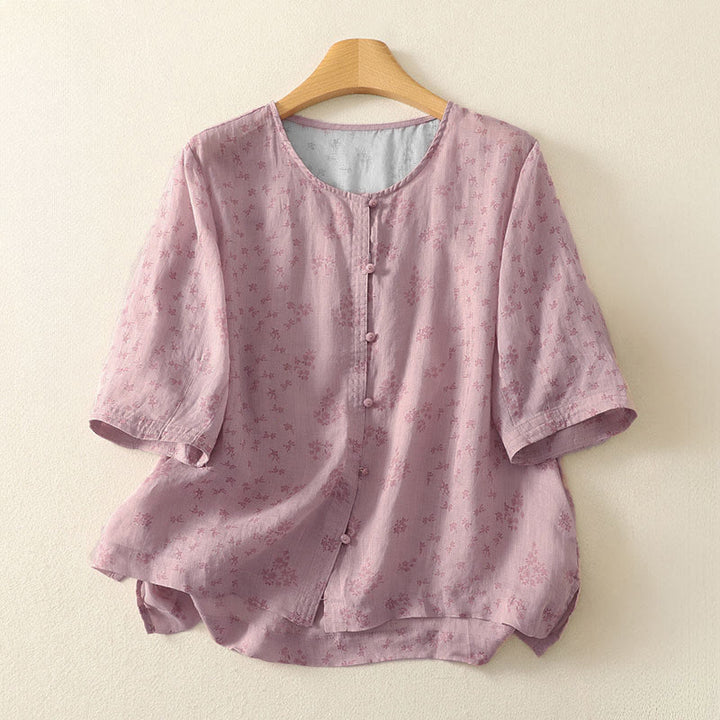 Buddha Stones Lässiges Damenhemd mit Blumenmuster, Dreiviertelärmeln und Knöpfen - Lavendel-Rouge - US12, UK/AU16, EU44 (3XL) - image 0