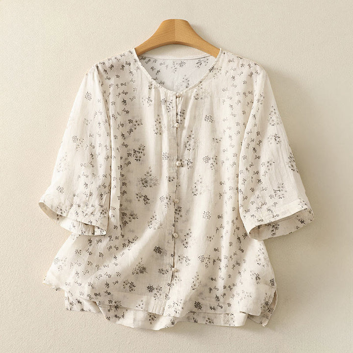Buddha Stones Lässiges Damenhemd mit Blumenmuster, Dreiviertelärmeln und Knöpfen - Zitronen-Chiffon - US12, UK/AU16, EU44 (3XL) - image 10