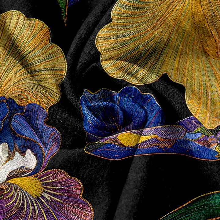 Buddha Stones Bunte Baumwollhose mit Irisblumenmuster, elastischem Bund, Kordelzug und Taschen - image 3
