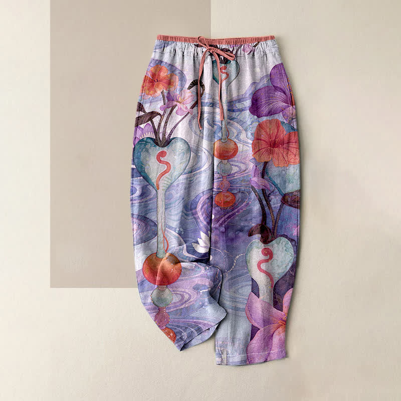 Buddha Stones Damen-Baumwollhose mit Blumenmuster, Kordelzug, elastischem Bund und Taschen - Mittelgroße Orchidee - US16, UK/AU20, EU48 (3XL) - image 4