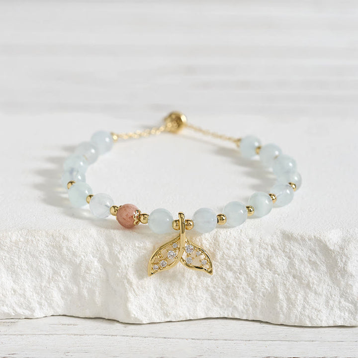 Buddha Stones Armband aus natürlichem Aquamarin und vergoldetem Kupfer mit Fischschwanzmotiv - image 2