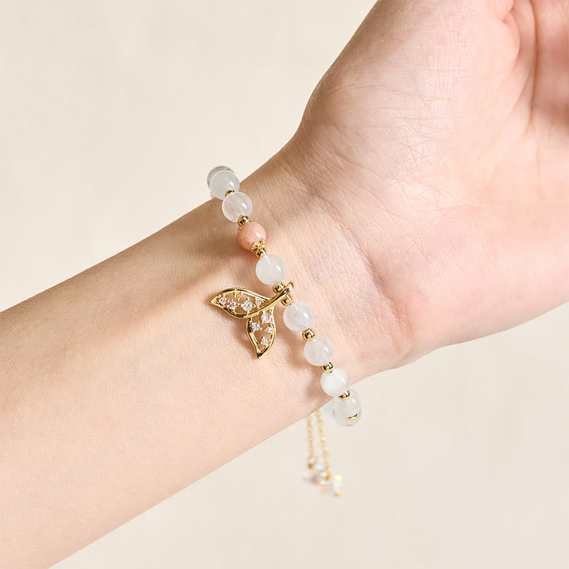 Buddha Stones Armband aus natürlichem Aquamarin und vergoldetem Kupfer mit Fischschwanzmotiv - image 4