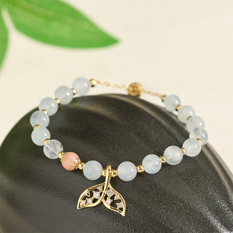 Buddha Stones Armband aus natürlichem Aquamarin und vergoldetem Kupfer mit Fischschwanzmotiv - image 1