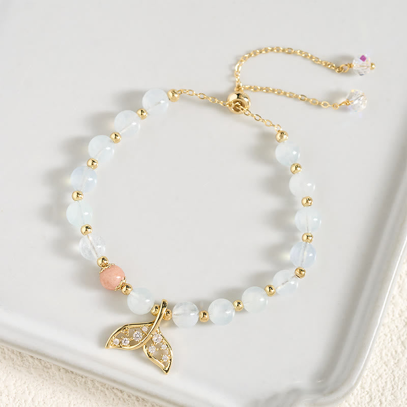 Buddha Stones Armband aus natürlichem Aquamarin und vergoldetem Kupfer mit Fischschwanzmotiv - image 3
