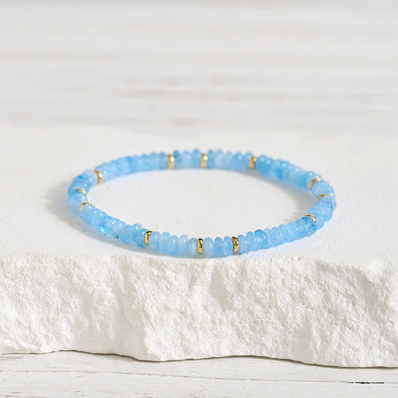 Buddha Stones Natürliches Aquamarin-Perlenarmband (4 mm) – Gelassenheit - Aquamarin (Handgelenkumfang: 14-15 cm) - image 0