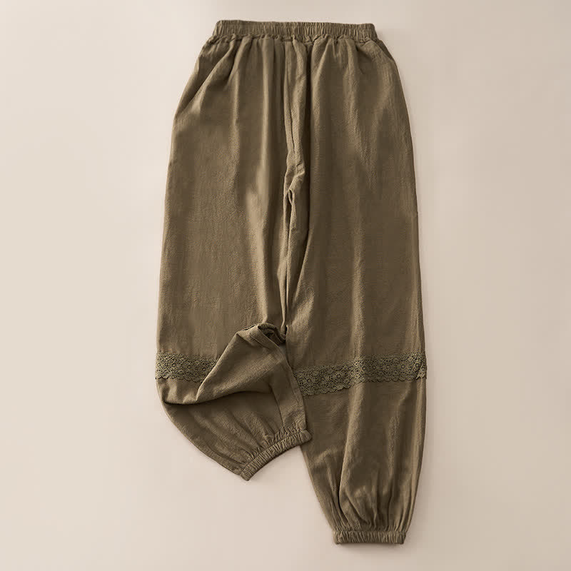 Buddha Stones Sommerliche Retro-Caprihose mit Spitzen-Patchwork-Design, hohem Bund und Taschen - image 15