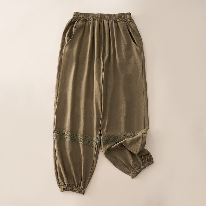 Buddha Stones Sommerliche Retro-Caprihose mit Spitzen-Patchwork-Design, hohem Bund und Taschen - Dunkelgoldenrod - US12, UK/AU16, EU44 (3XL) - image 14