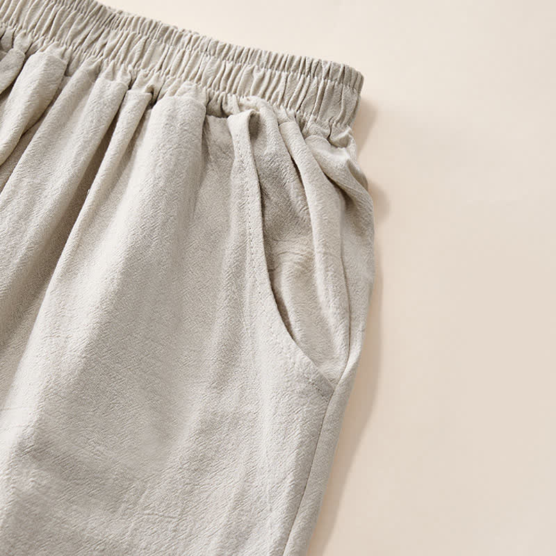 Buddha Stones Sommerliche Retro-Caprihose mit Spitzen-Patchwork-Design, hohem Bund und Taschen - image 3