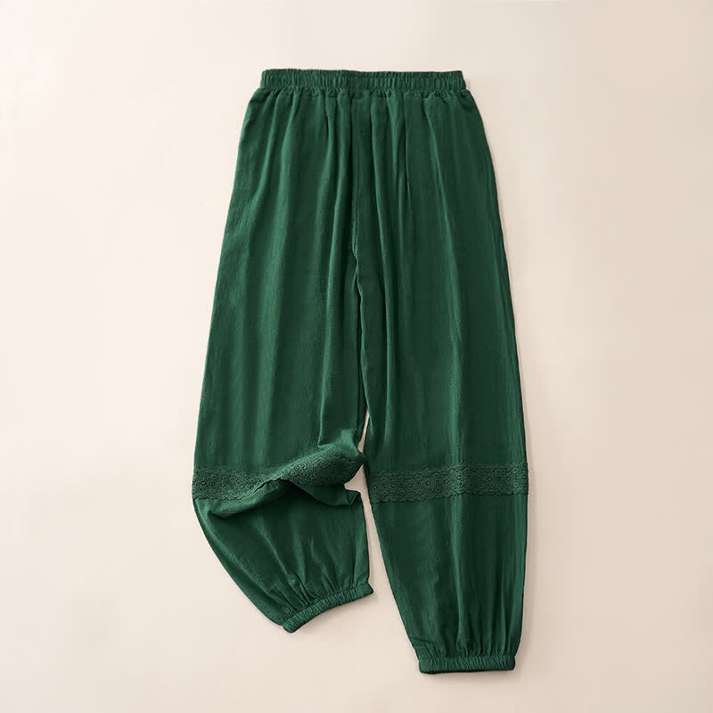 Buddha Stones Sommerliche Retro-Caprihose mit Spitzen-Patchwork-Design, hohem Bund und Taschen - image 8