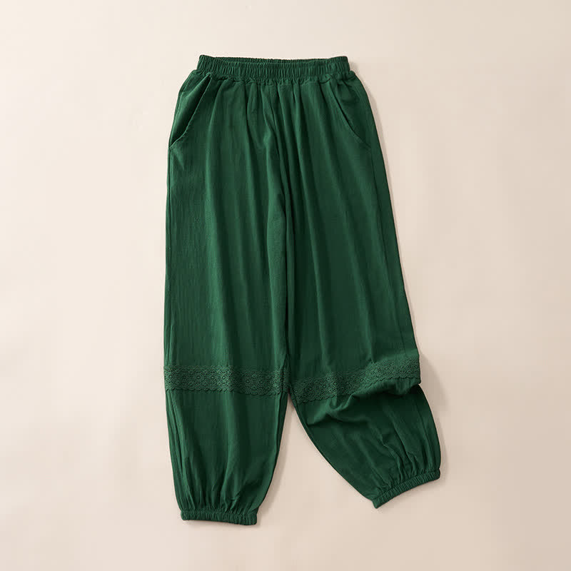 Buddha Stones Sommerliche Retro-Caprihose mit Spitzen-Patchwork-Design, hohem Bund und Taschen - Dunkelgrün - US12, UK/AU16, EU44 (3XL) - image 7