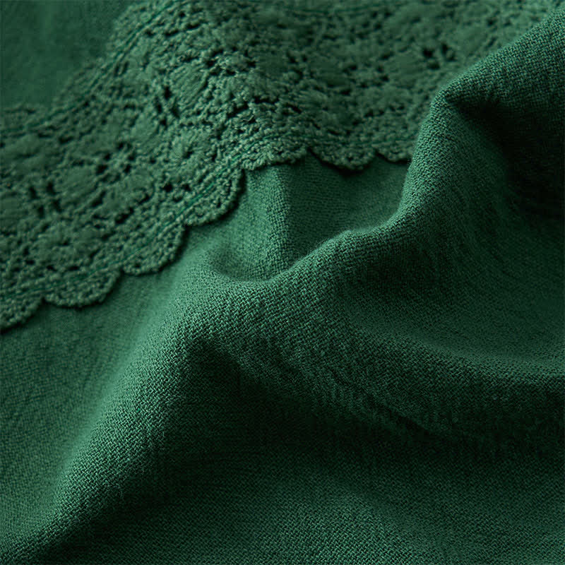 Buddha Stones Sommerliche Retro-Caprihose mit Spitzen-Patchwork-Design, hohem Bund und Taschen - image 12