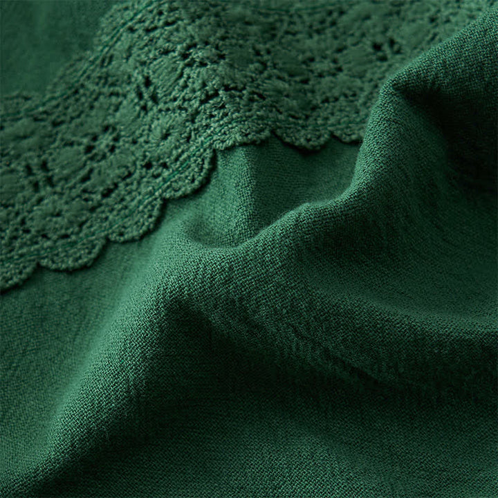 Buddha Stones Sommerliche Retro-Caprihose mit Spitzen-Patchwork-Design, hohem Bund und Taschen - image 12