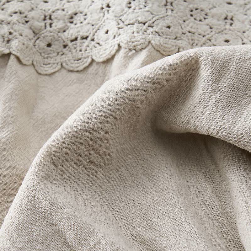 Buddha Stones Sommerliche Retro-Caprihose mit Spitzen-Patchwork-Design, hohem Bund und Taschen - image 4