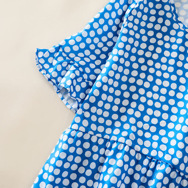 Buddha Stones Elegantes Sommerkleid in A-Linie mit Polka-Dots, Rüschensaum, kurzen Ärmeln und knielang - image 3