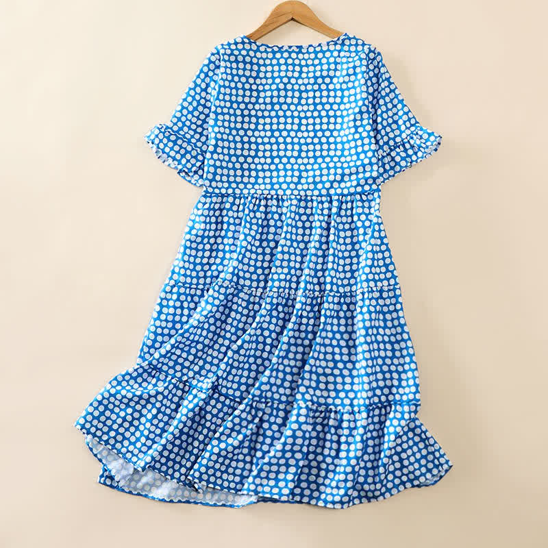 Buddha Stones Elegantes Sommerkleid in A-Linie mit Polka-Dots, Rüschensaum, kurzen Ärmeln und knielang - image 1